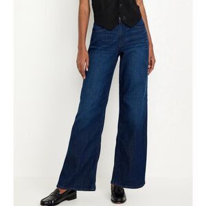 Old Navy Wow high rise wide-leg crop dark wash jeans size 4 petite